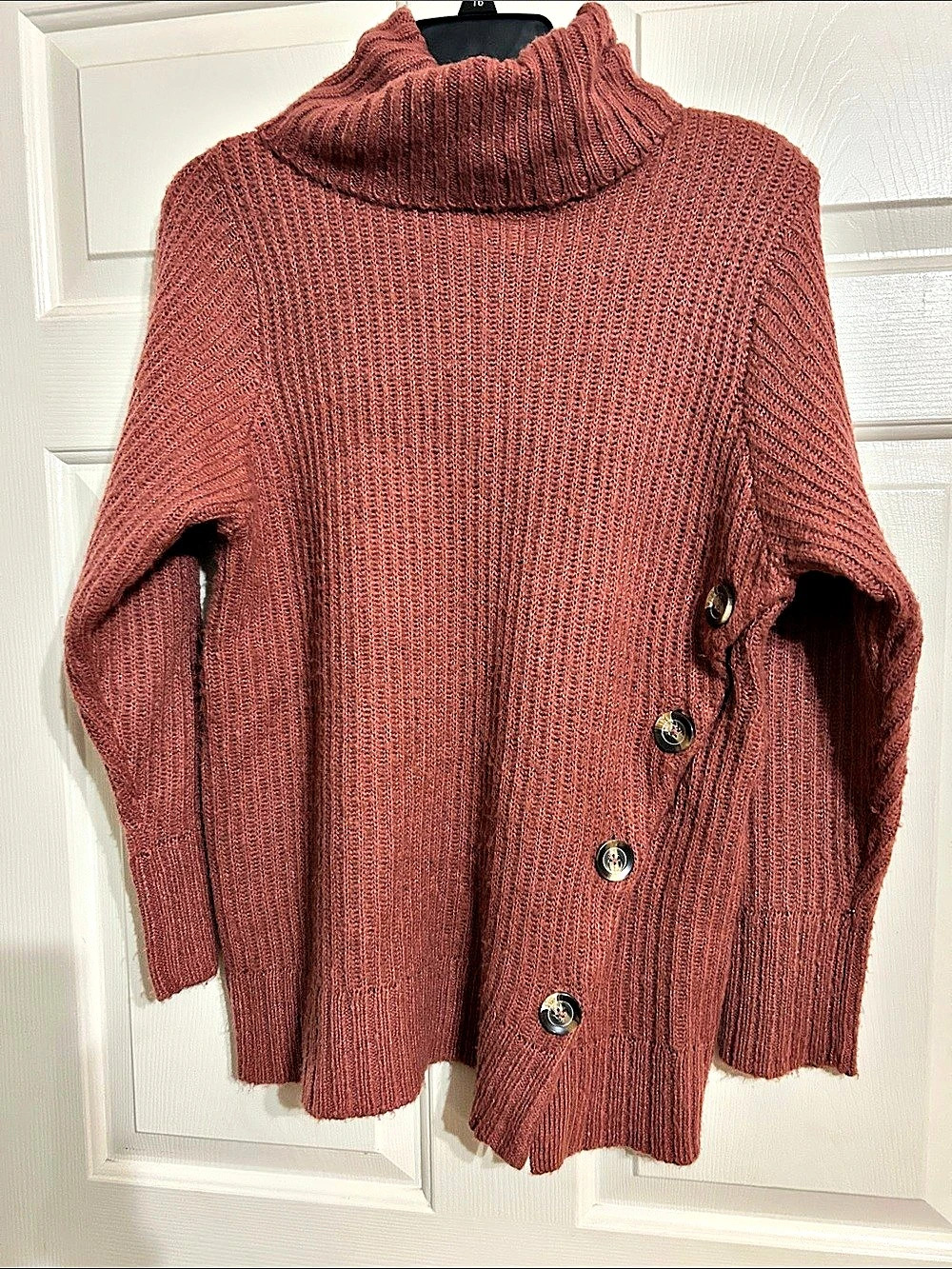 Side-Button Turtleneck Sweater